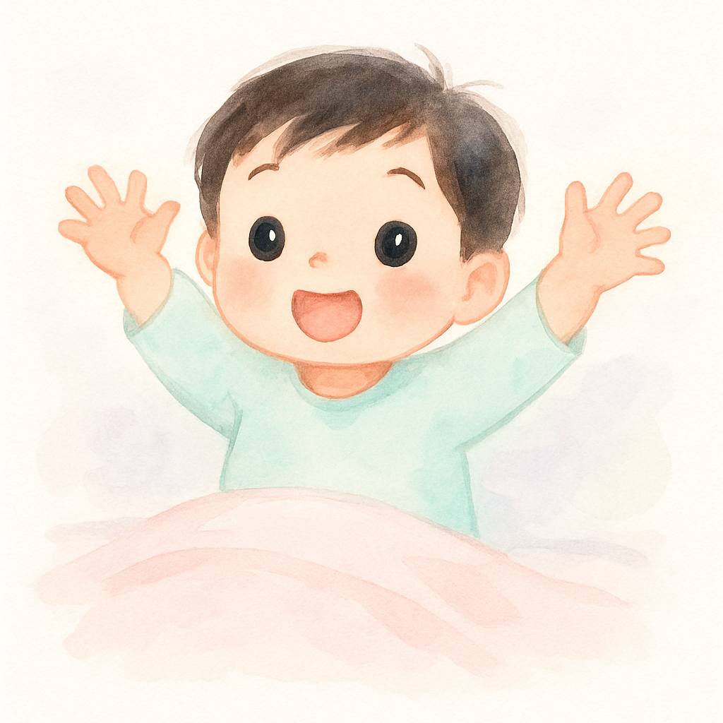 다시 사람으로 변한 아이가 기쁘게 손을 보는 장면